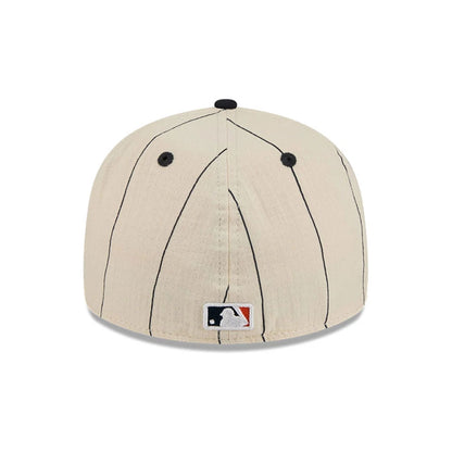 Pictured is this MLB Linen Detroit Tigers Retro Crown 59FIFTY Fitted cap in navy. 5