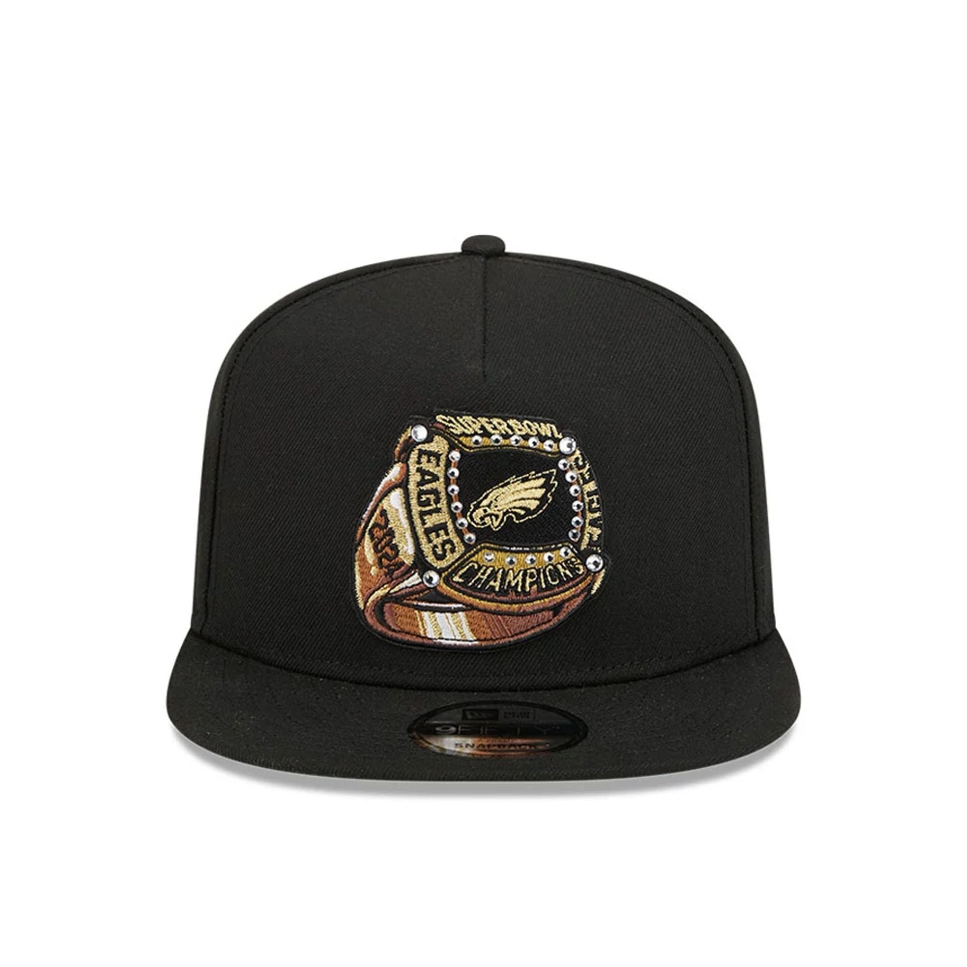 Pictured is this NFL Ring Philadelphia Eagles 9FIFTY A-Frame Snapback cap in black. 3
