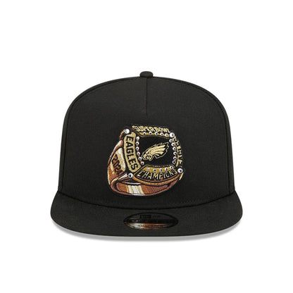 Pictured is this NFL Ring Philadelphia Eagles 9FIFTY A-Frame Snapback cap in black. 3
