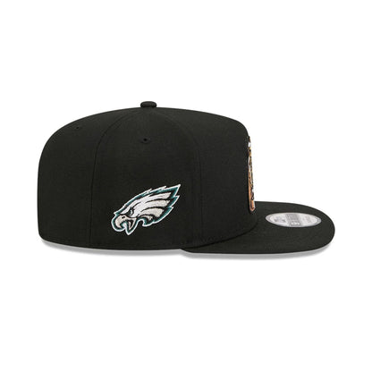 Pictured is this NFL Ring Philadelphia Eagles 9FIFTY A-Frame Snapback cap in black. 5