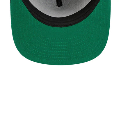 Philadelphia Eagles NFL Ring Black New Era 9FIFTY A-Frame Snapback Adjustable Cap, inside view showing a grey sweatband, black taping, and a green undervisor contrasting with the black interior structure.