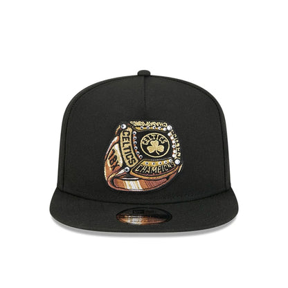 Pictured is this NBA Ring Boston Celtics 9FIFTY A-Frame Snapback cap in black. 3