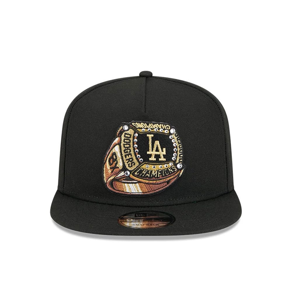Pictured is this MLB Ring LA Dodgers 9FIFTY A-Frame Snapback cap in black. 3