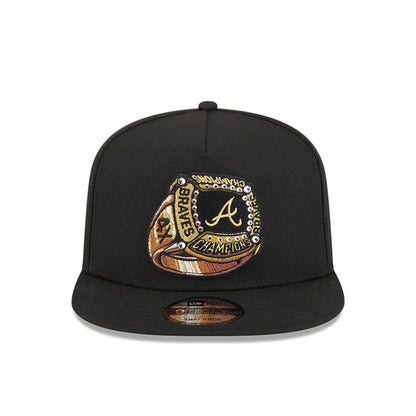 Pictured is this MLB Ring Atlanta Braves 9FIFTY A-Frame Snapback cap in black. 3