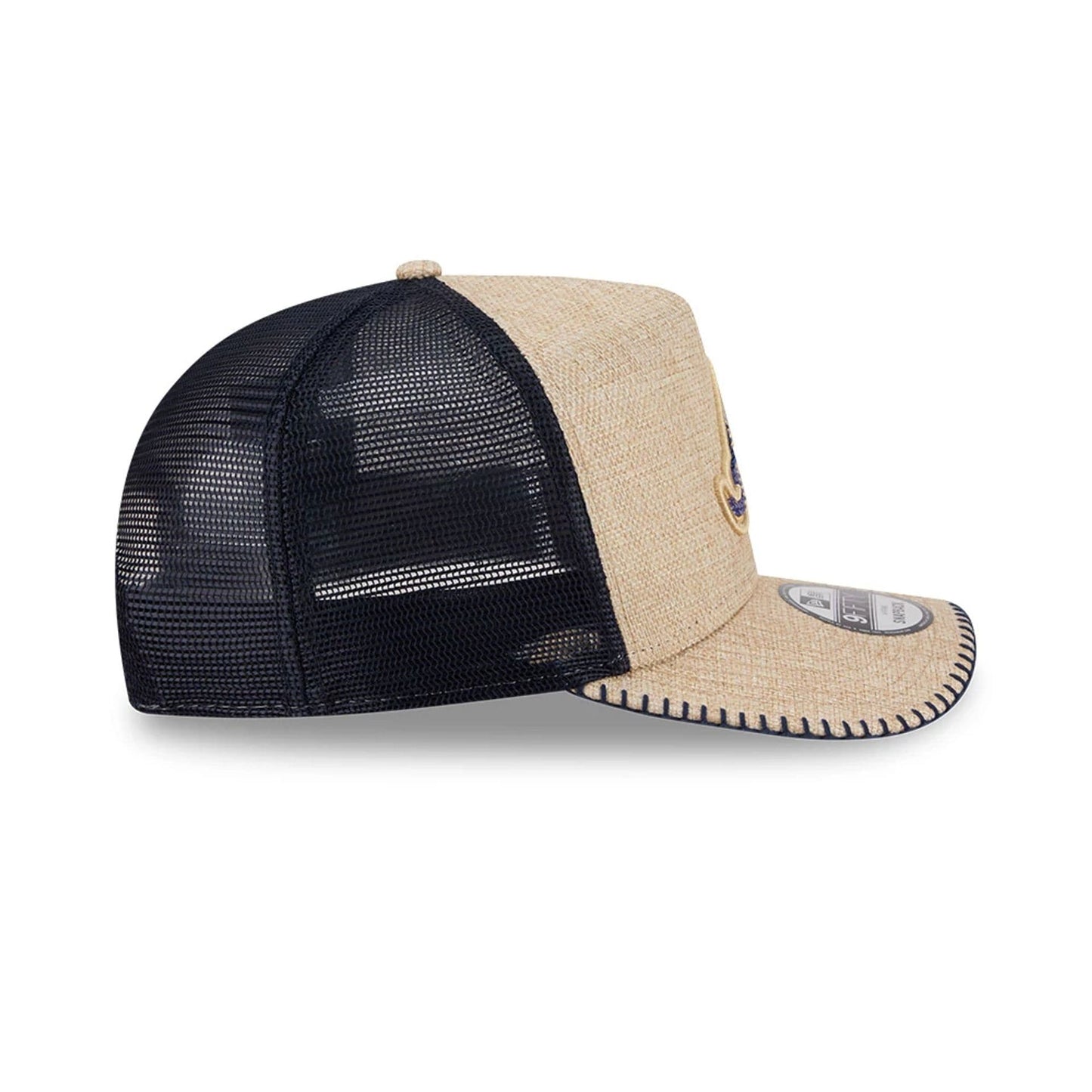 Pictured is this MLB Beaded Atlanta Braves 9FIFTY A-Frame Trucker cap in beige. 6