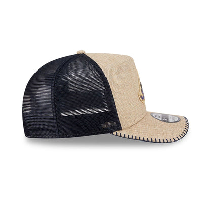 Pictured is this MLB Beaded Atlanta Braves 9FIFTY A-Frame Trucker cap in beige. 6