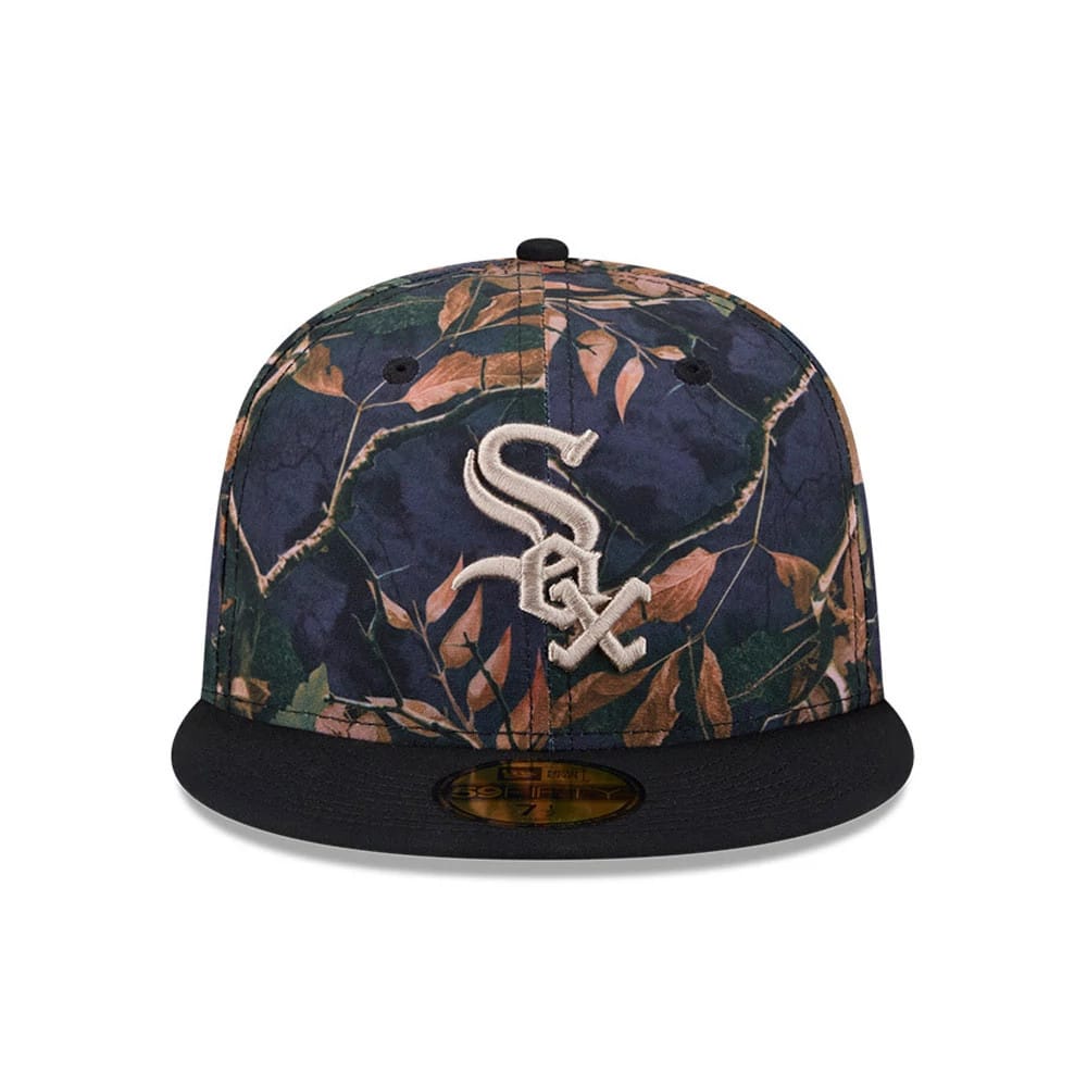 Pictured is this MLB Leaves Chicago White Sox 59FIFTY Fitted cap in black. 3