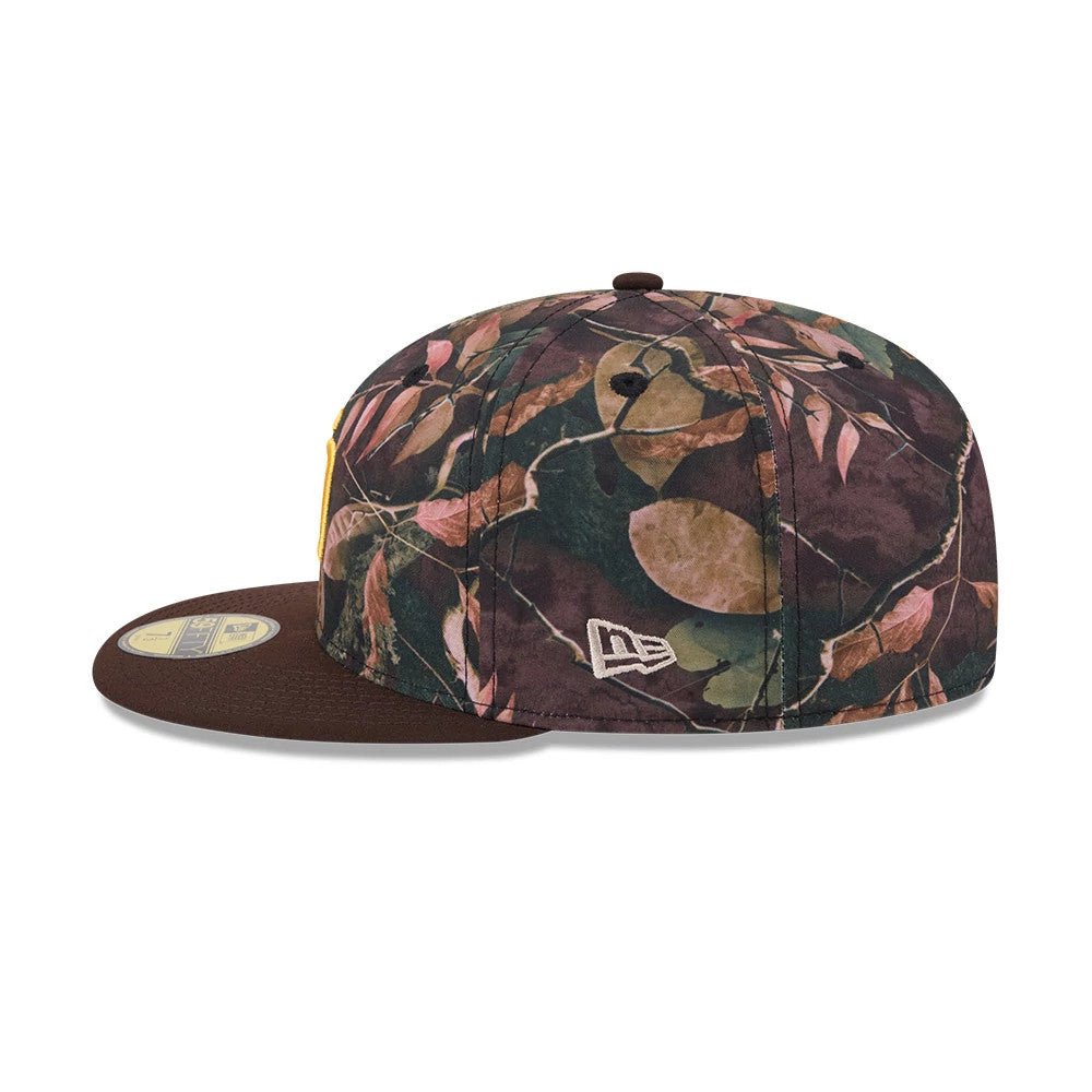 Pictured is this MLB Leaves San Diego Padres 59FIFTY Fitted cap in dark brown. 5