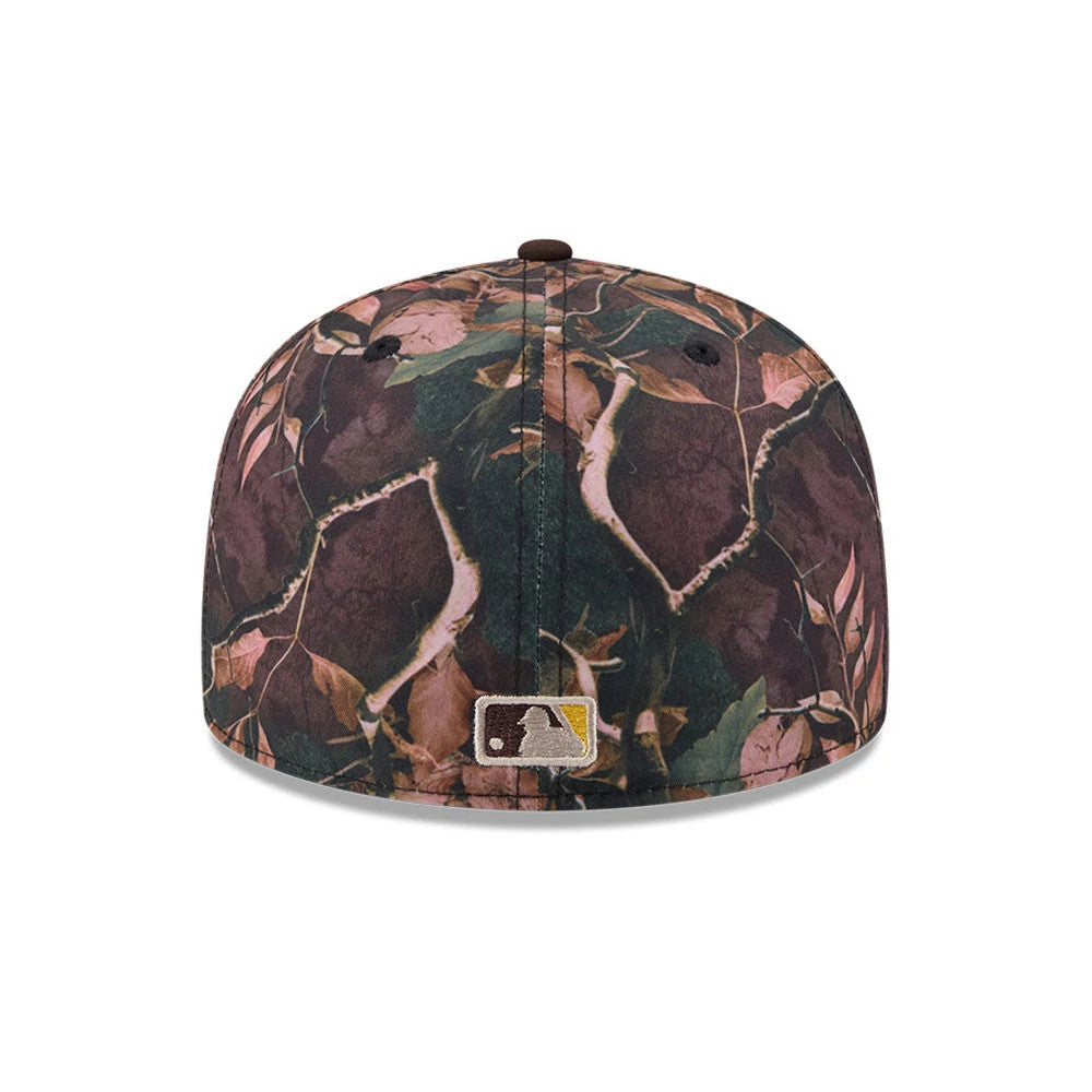 Pictured is this MLB Leaves San Diego Padres 59FIFTY Fitted cap in dark brown. 7