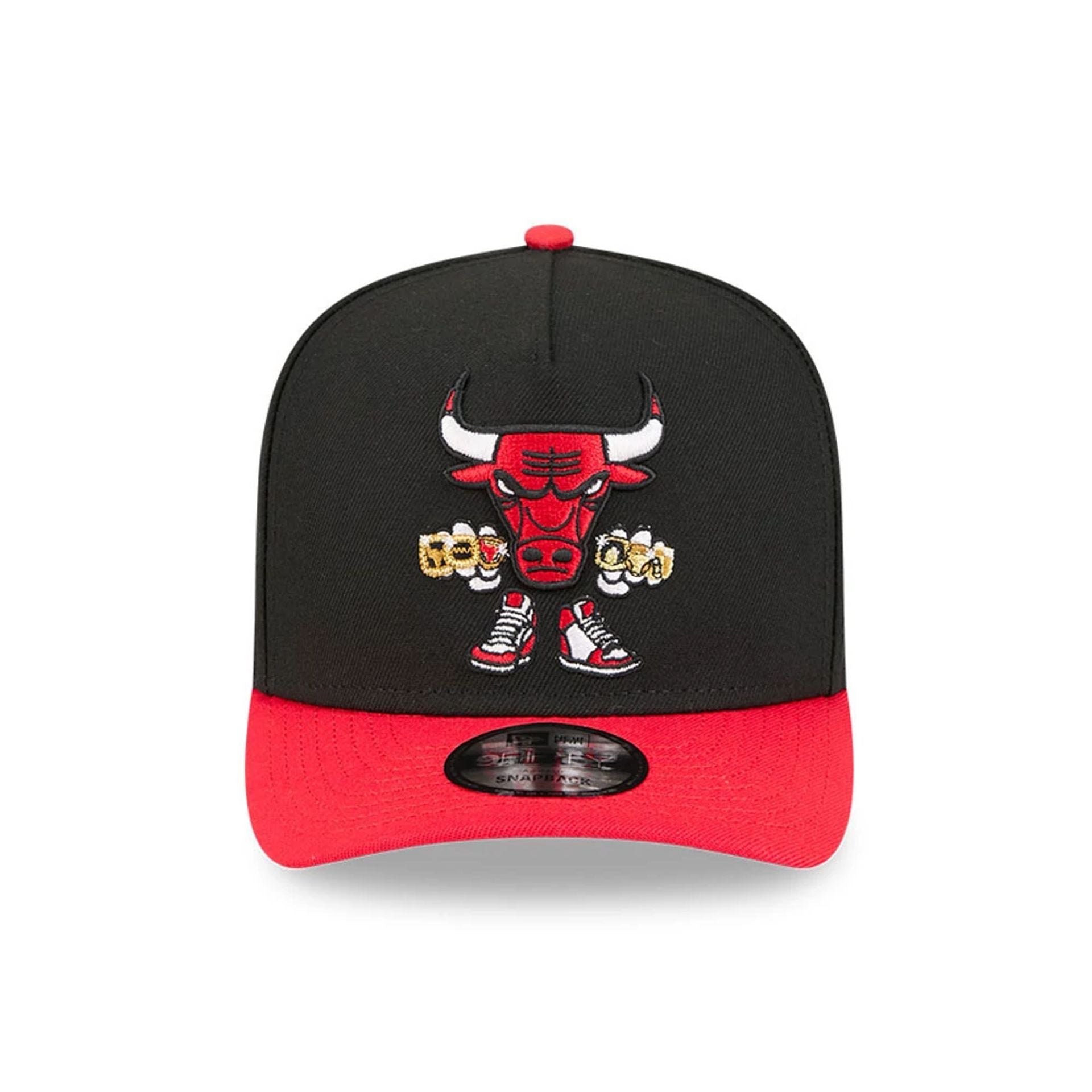 Pictured is this NBA Cartoon Chicago Bulls 9FIFTY A-Frame Snapback cap in black. 3