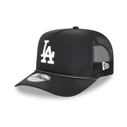 Pictured is this MLB Washed LA Dodgers 9FIFTY A-Frame Trucker cap in black. 1