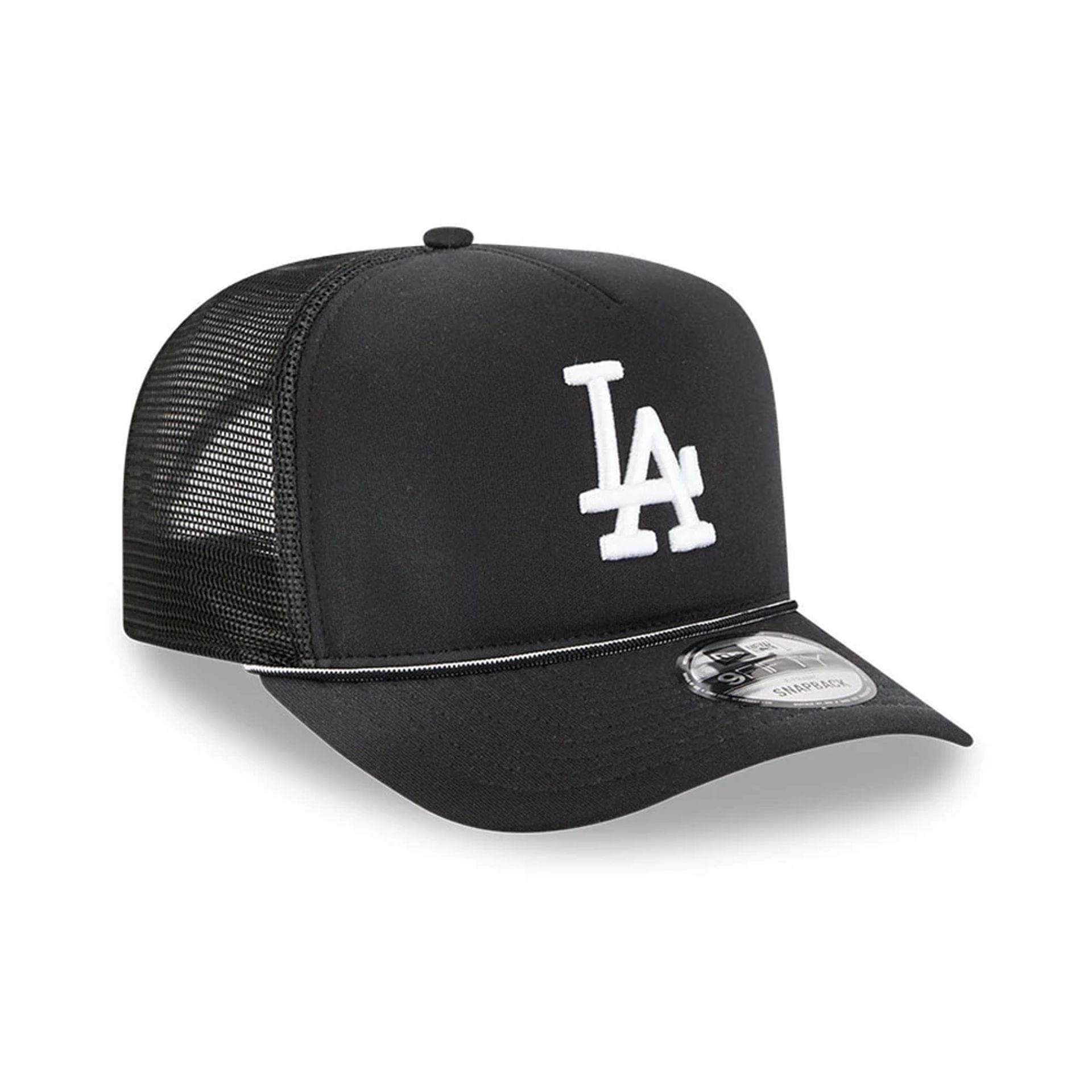 Pictured is this MLB Washed LA Dodgers 9FIFTY A-Frame Trucker cap in black. 4