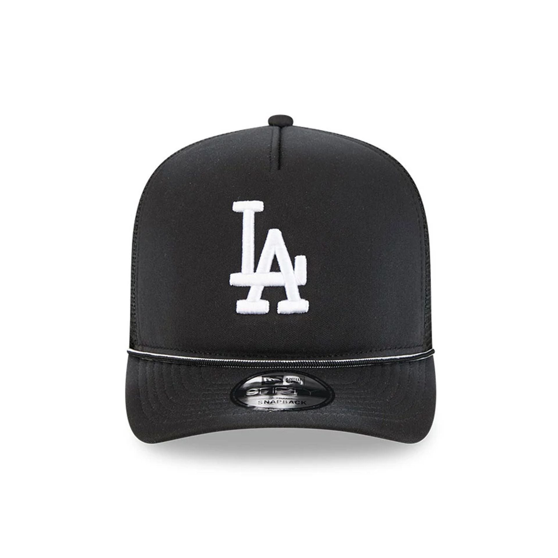 Pictured is this MLB Washed LA Dodgers 9FIFTY A-Frame Trucker cap in black. 3
