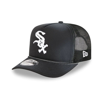 Pictured is this MLB Washed Chicago White Sox 9FIFTY A-Frame Trucker cap in black. 1