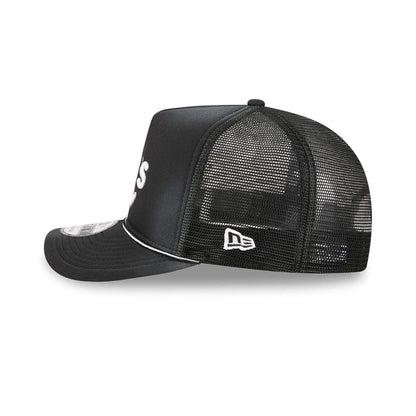 Pictured is this MLB Washed Athletics 9FIFTY A-Frame Trucker cap in black. 5