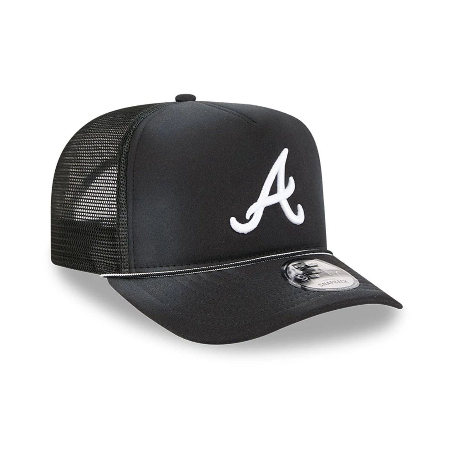 Pictured is this MLB Washed Atlanta Braves 9FIFTY A-Frame Trucker cap in black. 4