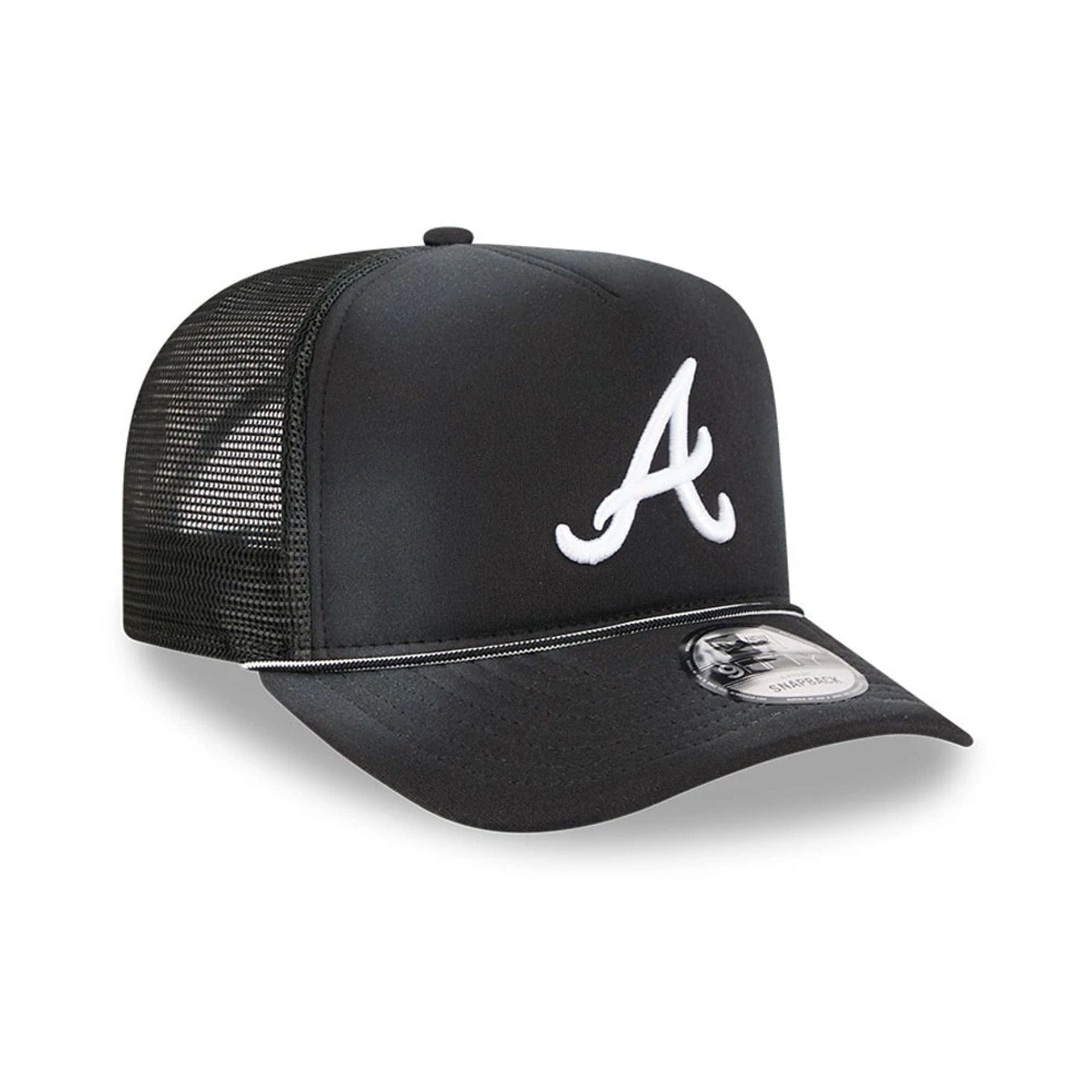 Pictured is this MLB Washed Atlanta Braves 9FIFTY A-Frame Trucker cap in black. 4