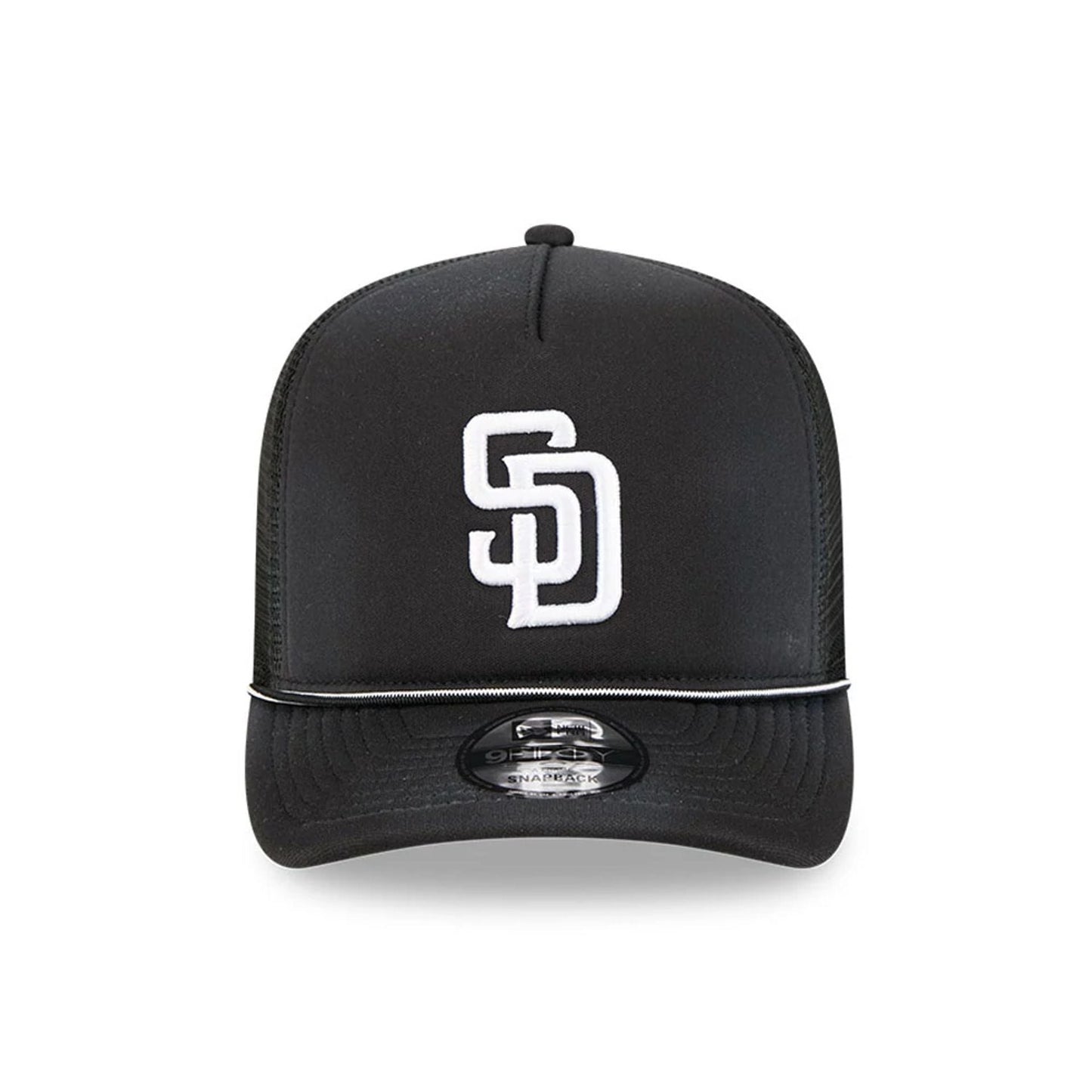 Pictured is this MLB Washed San Diego Padres 9FIFTY A-Frame Trucker cap in black. 3