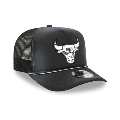 Pictured is this NBA Washed Chicago Bulls 9FIFTY A-Frame Trucker cap in black. 4