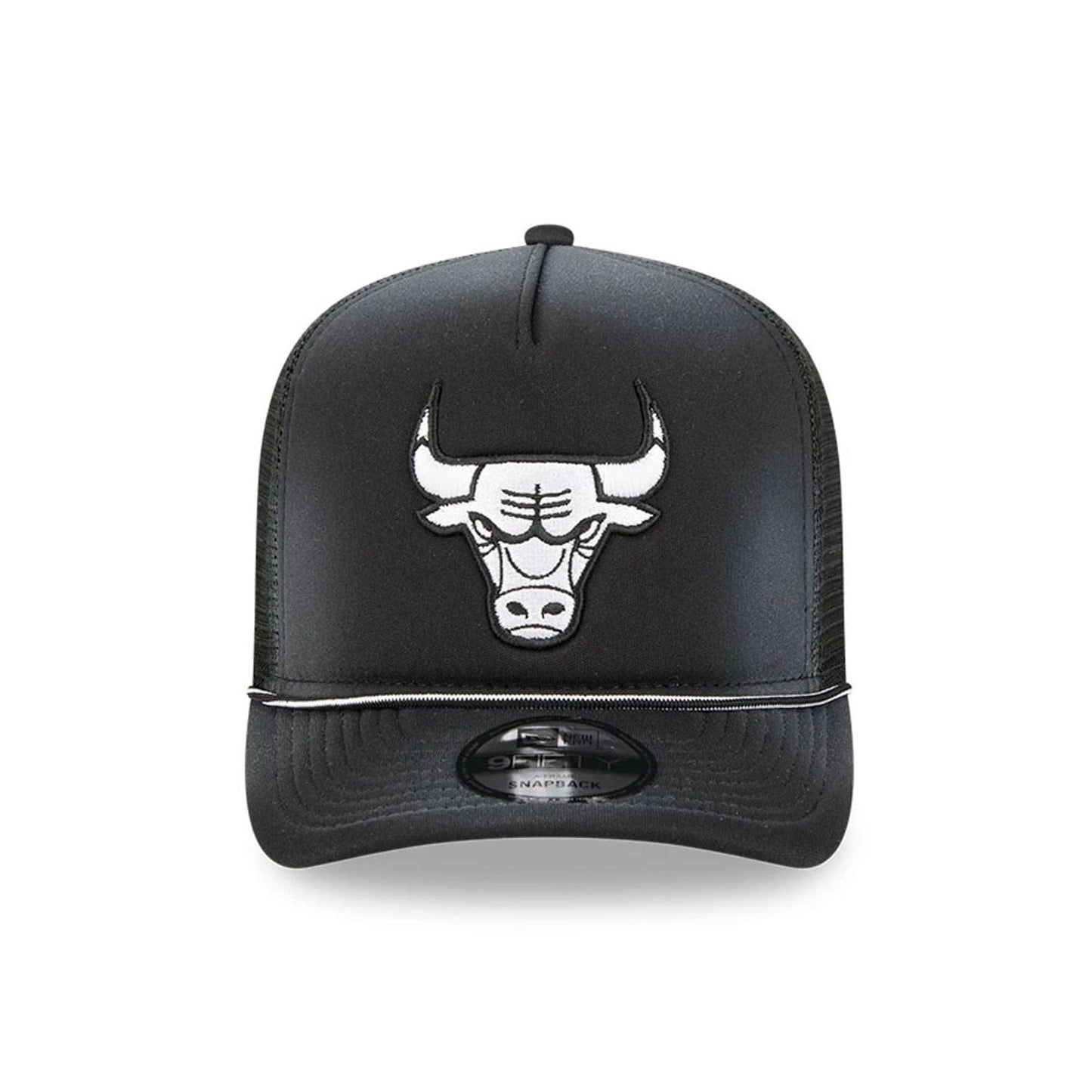 Pictured is this NBA Washed Chicago Bulls 9FIFTY A-Frame Trucker cap in black. 3