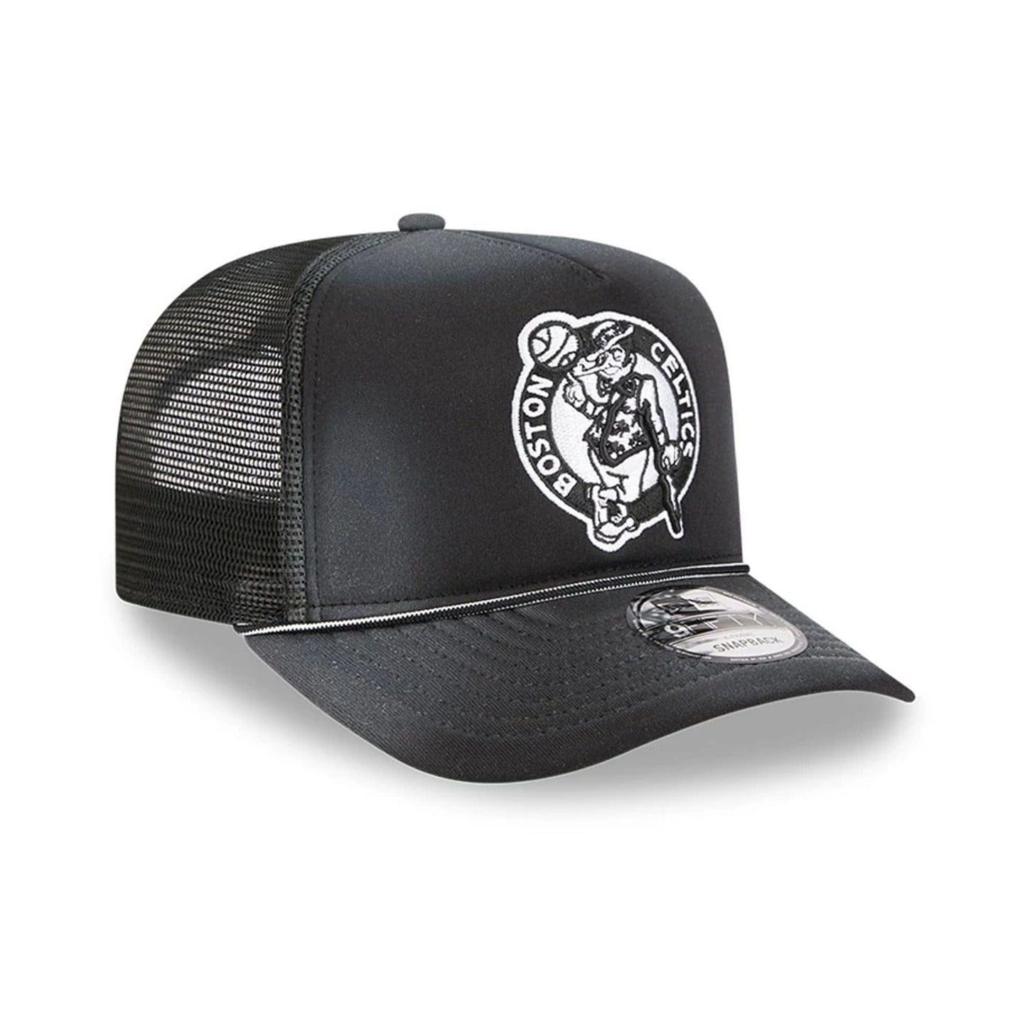 Pictured is this NBA Washed Boston Celtics 9FIFTY A-Frame Trucker cap in black. 4