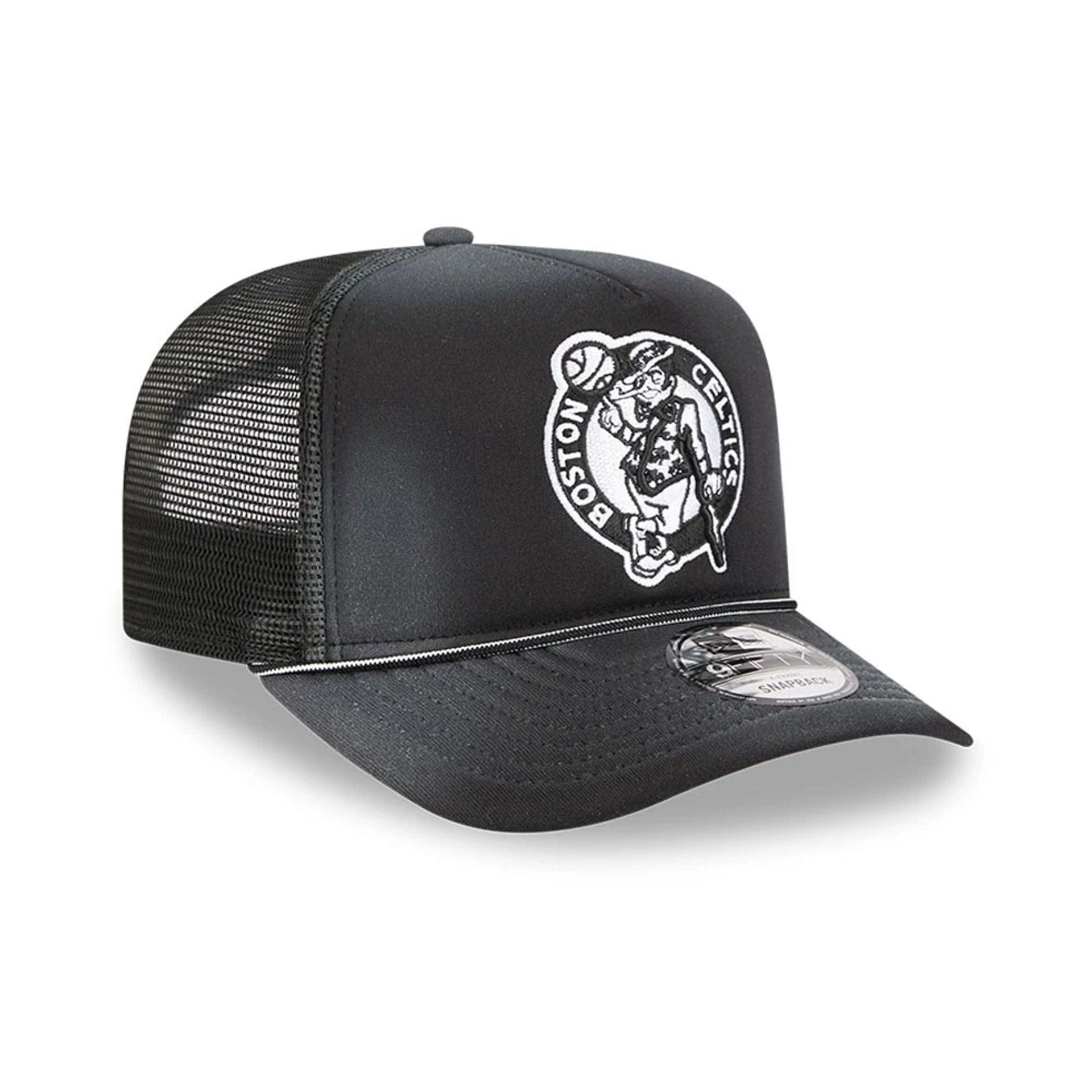 Pictured is this NBA Washed Boston Celtics 9FIFTY A-Frame Trucker cap in black. 4