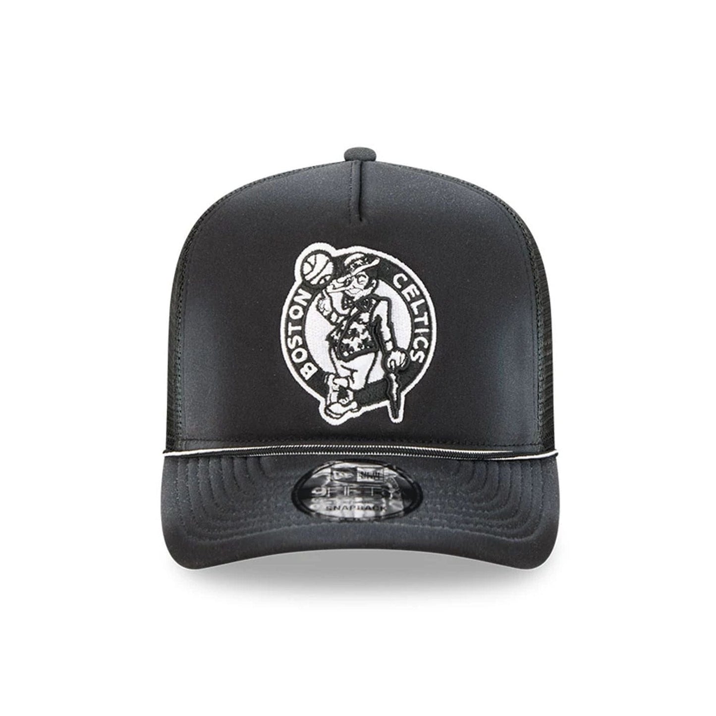 Pictured is this NBA Washed Boston Celtics 9FIFTY A-Frame Trucker cap in black. 3