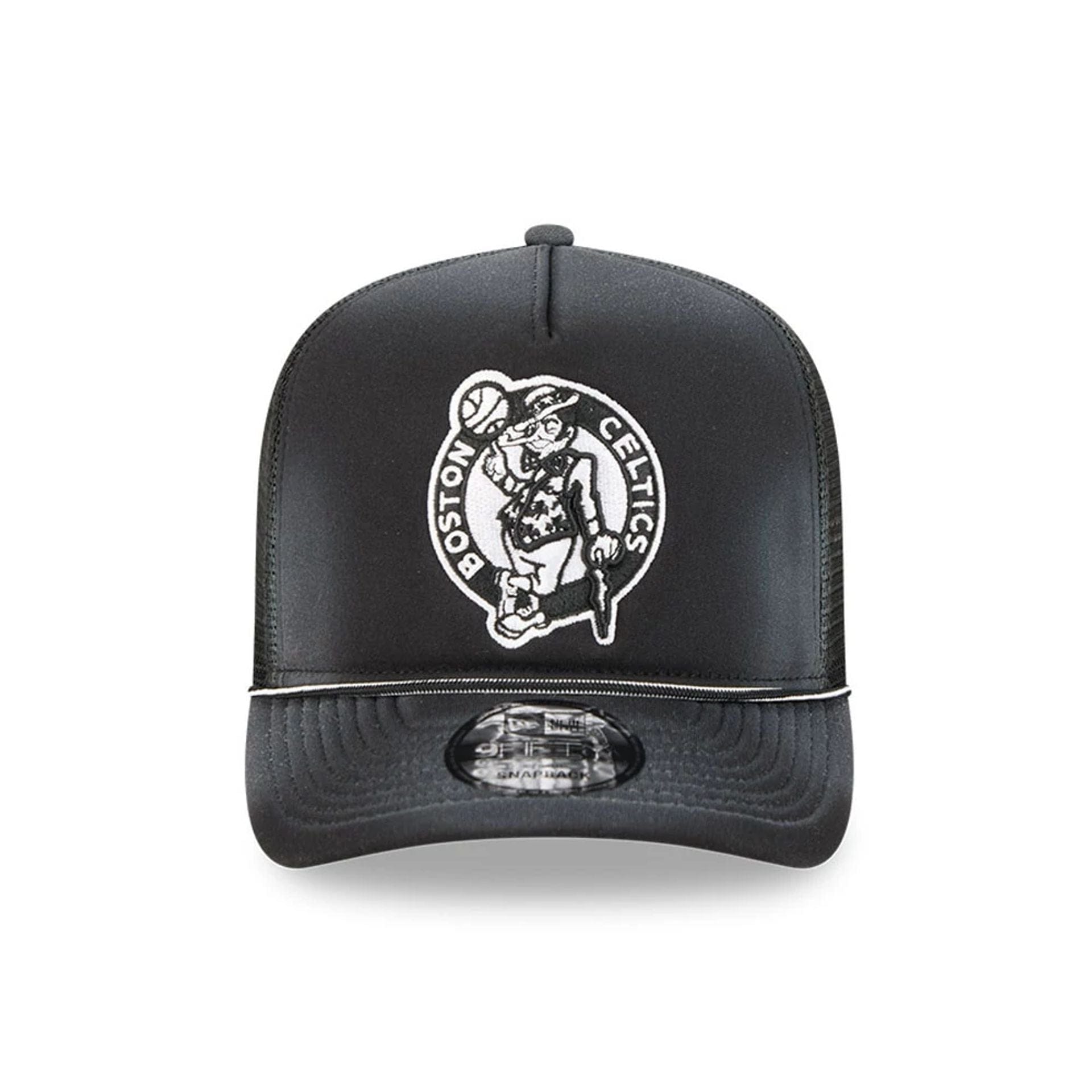 Pictured is this NBA Washed Boston Celtics 9FIFTY A-Frame Trucker cap in black. 3