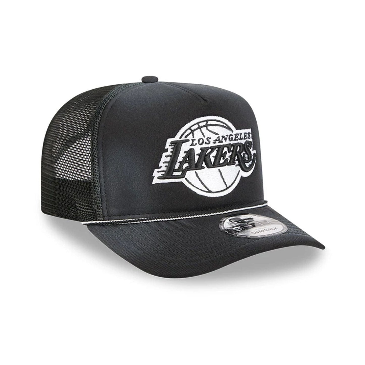 Pictured is this NBA Washed LA Lakers 9FIFTY A-Frame Trucker cap in black. 4
