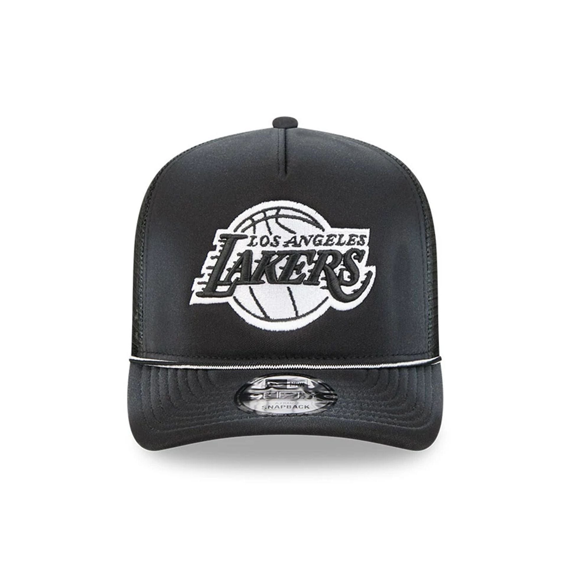 Pictured is this NBA Washed LA Lakers 9FIFTY A-Frame Trucker cap in black. 3