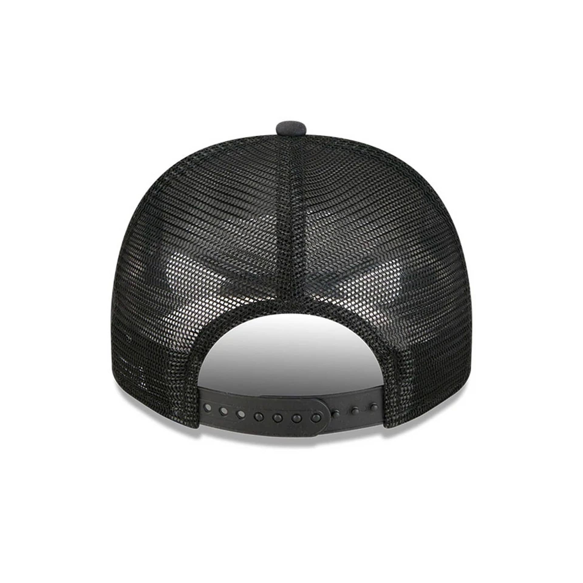 Pictured is this NBA Washed LA Lakers 9FIFTY A-Frame Trucker cap in black. 7