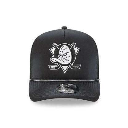 Pictured is this NHL Washed Anaheim Ducks 9FIFTY A-Frame Trucker cap in black. 3