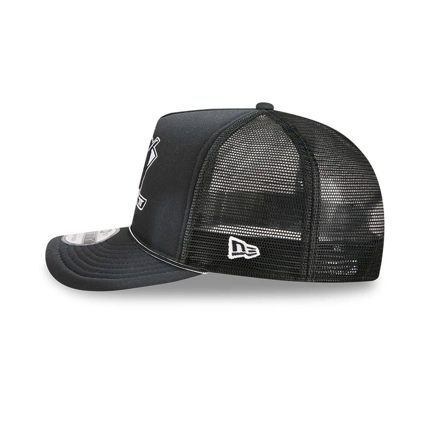 Pictured is this NHL Washed Anaheim Ducks 9FIFTY A-Frame Trucker cap in black. 5