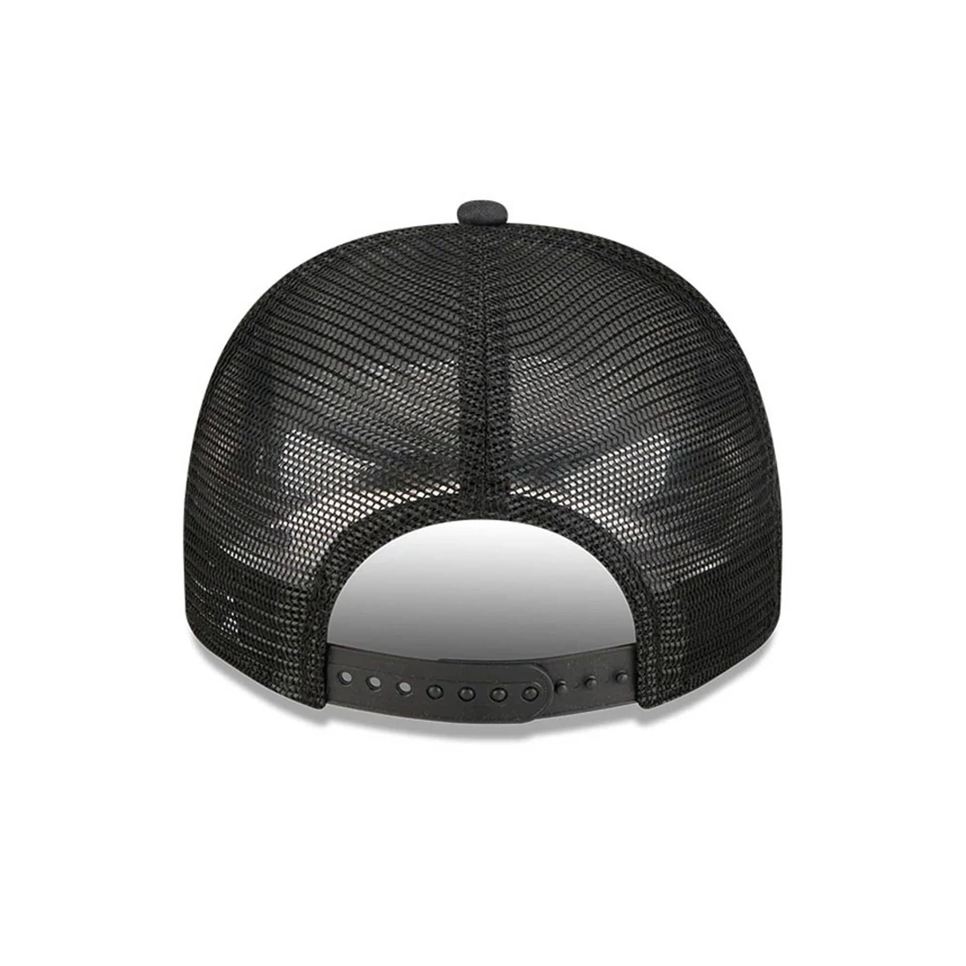 Pictured is this NHL Washed Anaheim Ducks 9FIFTY A-Frame Trucker cap in black. 7