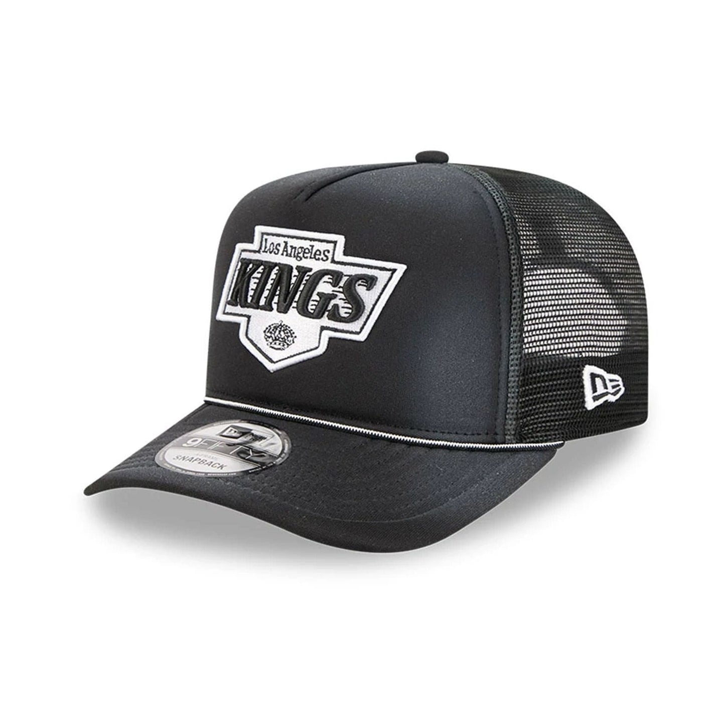 Pictured is this NHL Washed LA Kings 9FIFTY A-Frame Trucker cap in black. 1
