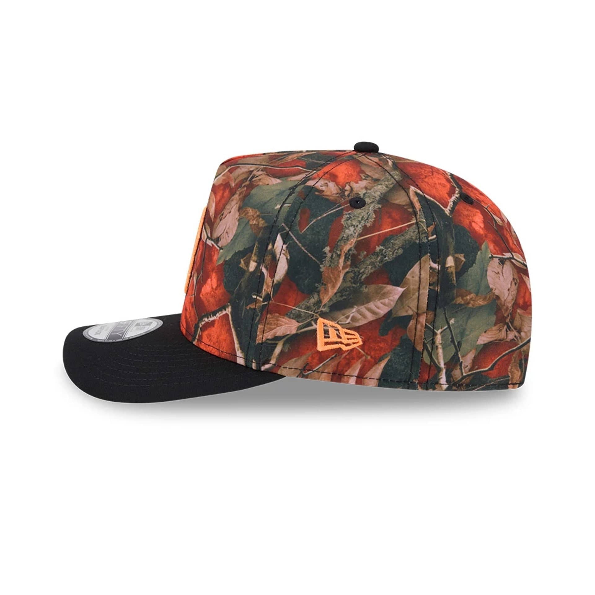 Pictured is this MLB Leaves Boston Red Sox 9FIFTY A-Frame Snapback cap in bright orange. 6