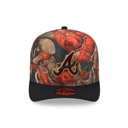 Pictured is this MLB Leaves Atlanta Braves 9FIFTY A-Frame Snapback cap in bright orange. 3