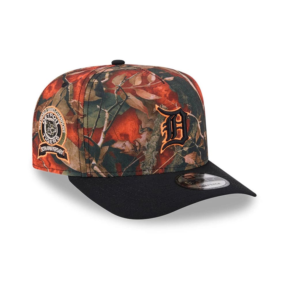Pictured is this MLB Leaves Detroit Tigers 9FIFTY A-Frame Snapback cap in bright orange. 1