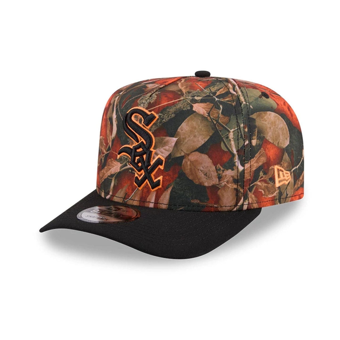 Pictured is this MLB Leaves Chicago White Sox 9FIFTY A-Frame Snapback cap in bright orange. 4