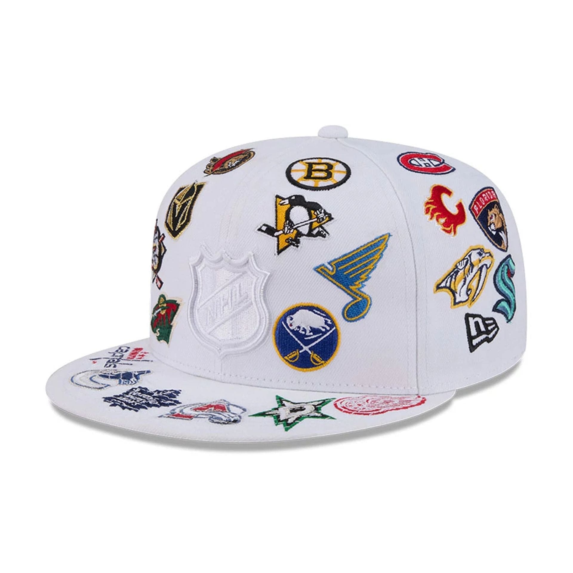 Pictured is this NHL All Over 59FIFTY Fitted cap in white. 1