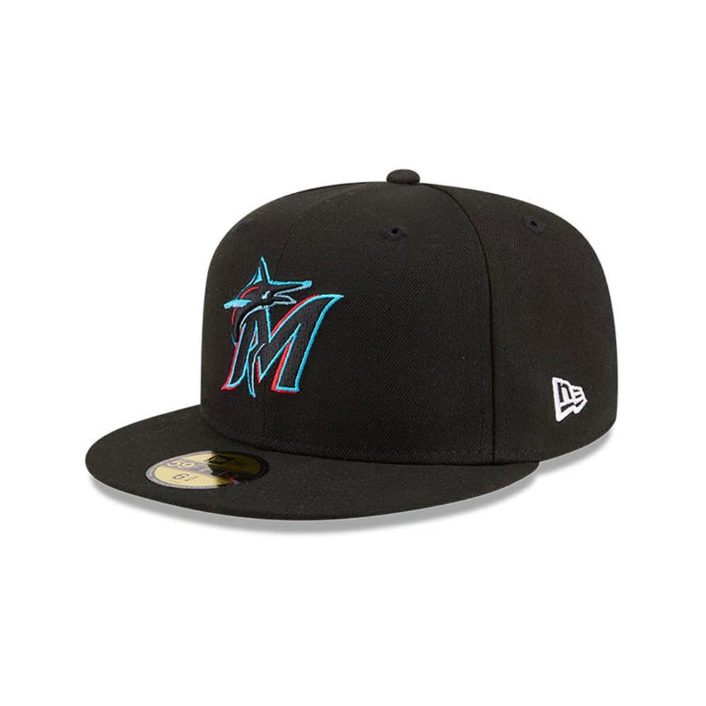 Pictured is this MLB Hidden Hit Miami Marlins 59FIFTY Fitted cap in black. 4