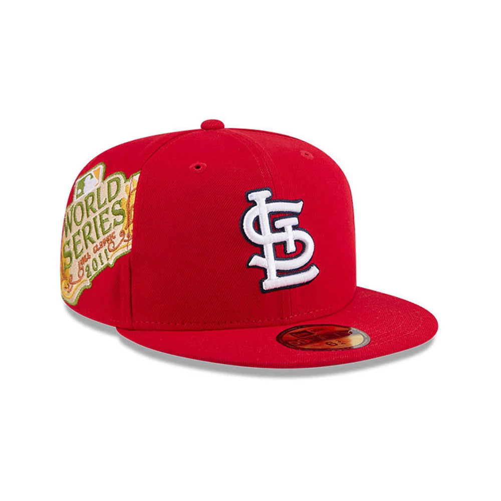 Pictured is this MLB Hidden Hit St. Louis Cardinals 59FIFTY Fitted cap in red. 1