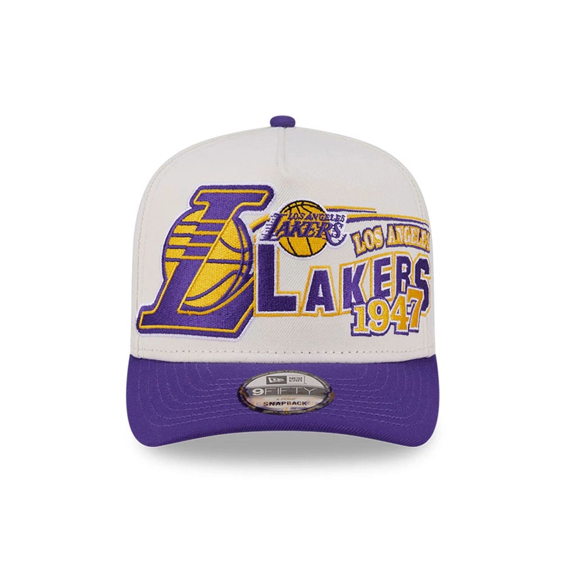 Pictured is this NBA Classic LA Lakers 9FIFTY A-Frame Snapback cap in White. 3