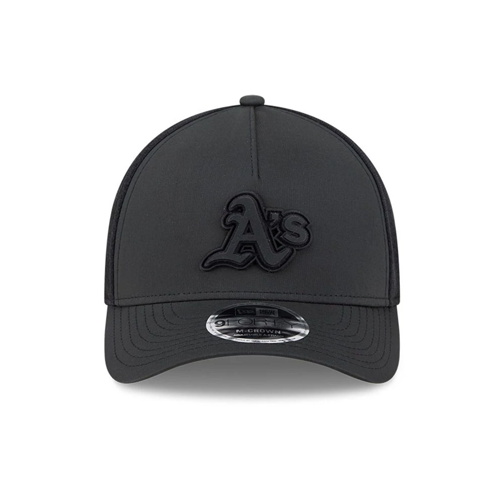 Pictured is this MLB Badged Athletics 9FORTY M-Crown A-Frame Trucker cap in black. 3