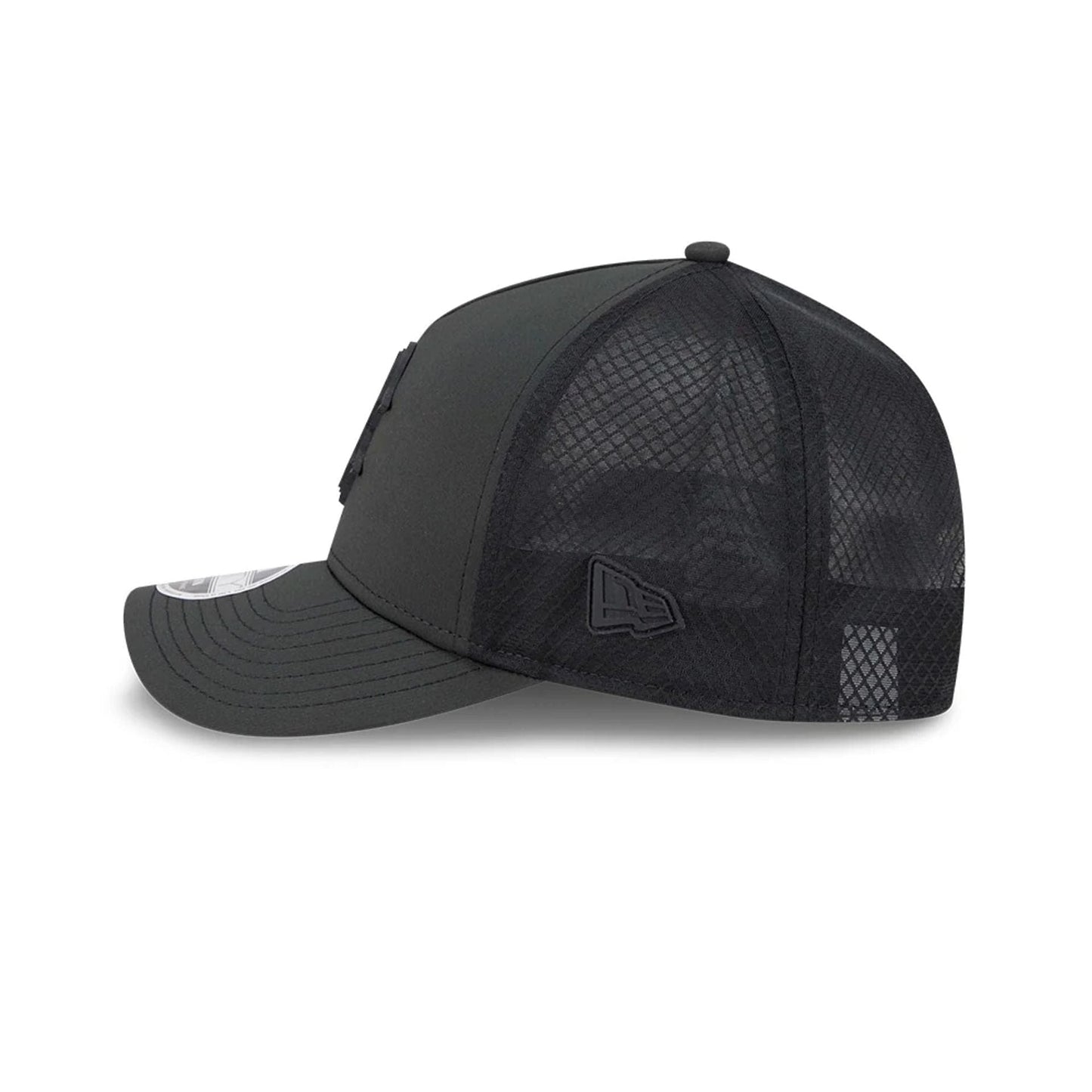 Pictured is this MLB Badged Boston Red Sox 9FORTY M-Crown A-Frame Trucker cap in black. 5