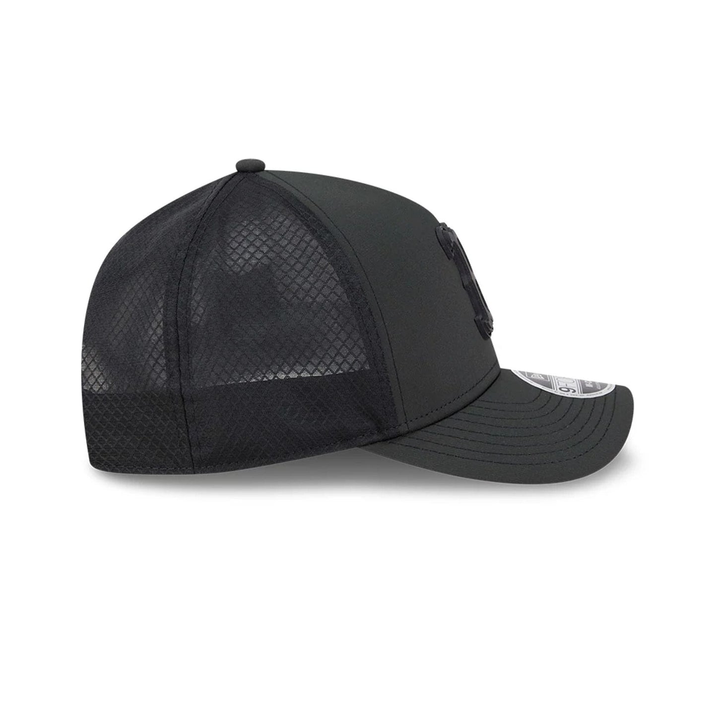 Pictured is this MLB Badged Boston Red Sox 9FORTY M-Crown A-Frame Trucker cap in black. 6
