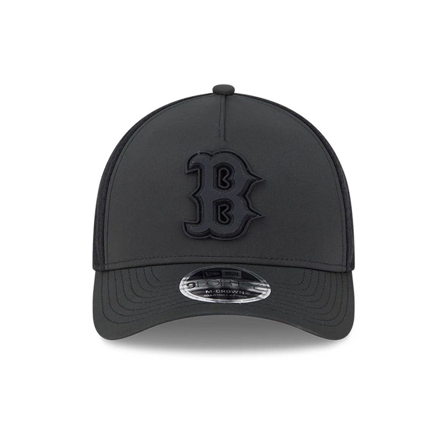 Pictured is this MLB Badged Boston Red Sox 9FORTY M-Crown A-Frame Trucker cap in black. 3