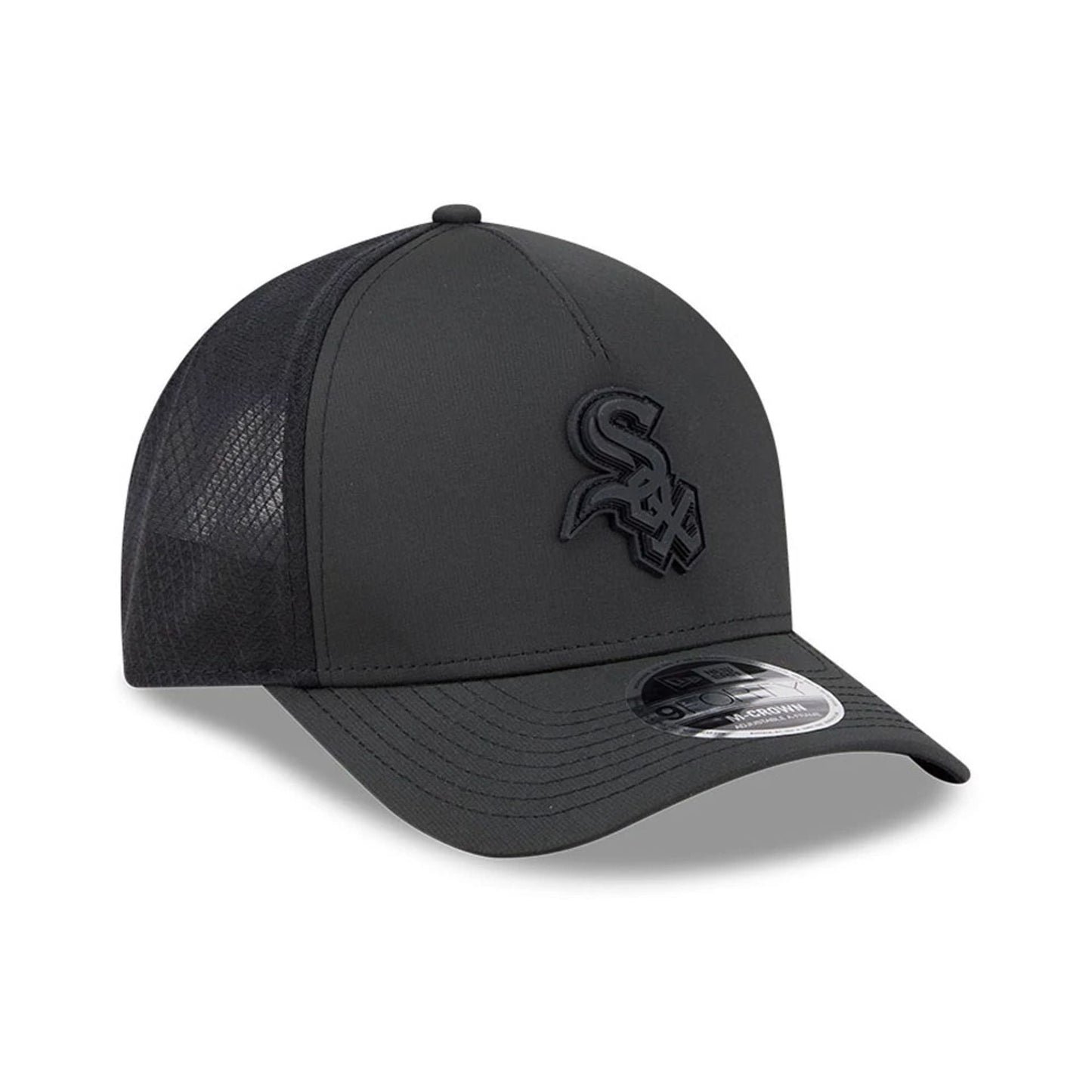 Pictured is this MLB Badged Chicago White Sox 9FORTY M-Crown A-Frame Trucker cap in black. 4