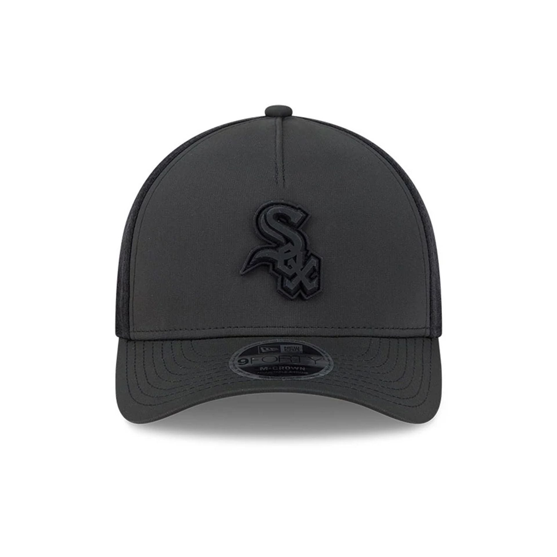 Pictured is this MLB Badged Chicago White Sox 9FORTY M-Crown A-Frame Trucker cap in black. 3