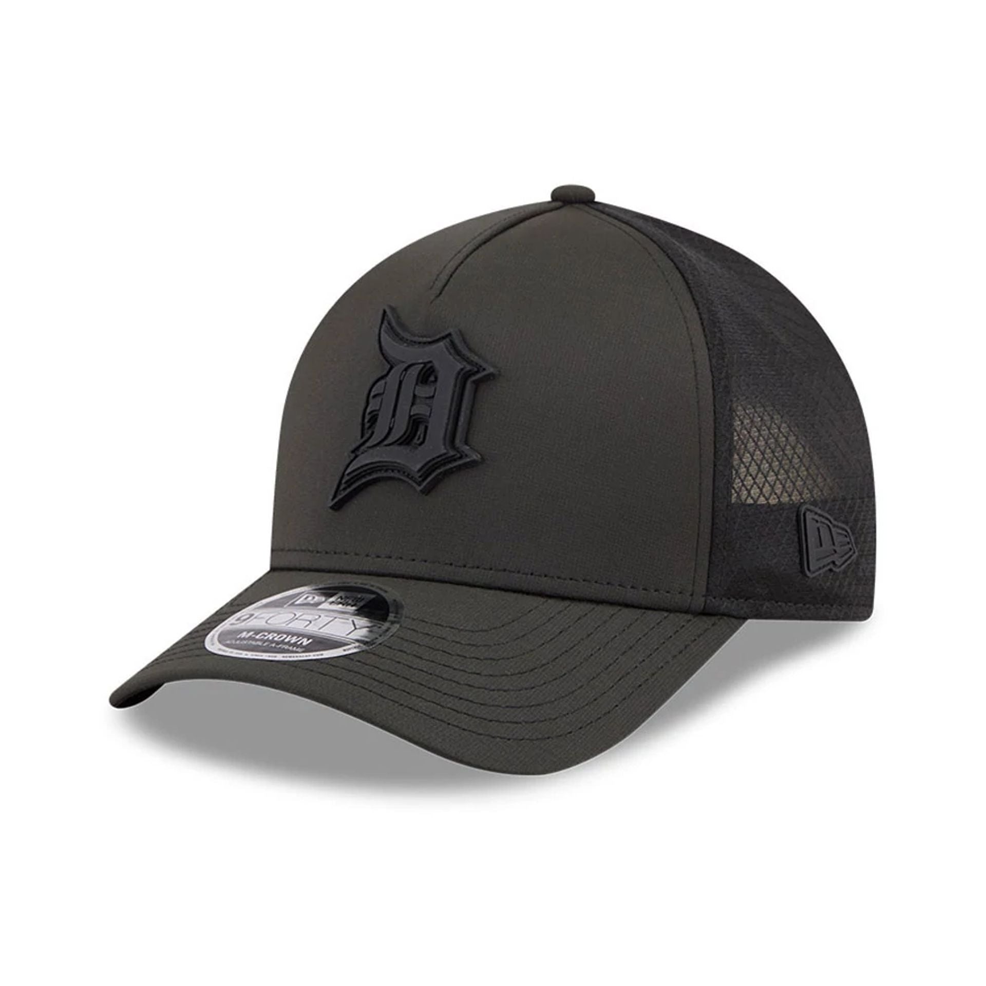 Pictured is this MLB Badged Detroit Tigers 9FORTY M-Crown A-Frame Trucker cap in black. 1